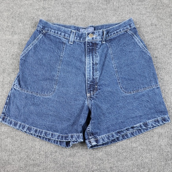 Wrangler Denim Shorts Womens High Rise Front Patch Back Flap Pockets Zip Fly - Picture 1 of 14